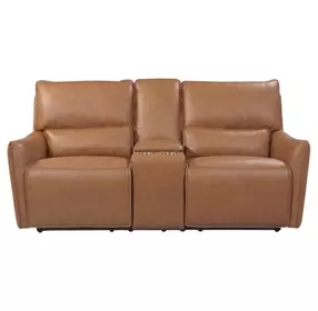 Portland Desert Leather 73" Lay Flat Power Reclining Console Loveseat with Power Headrest and USB Charging