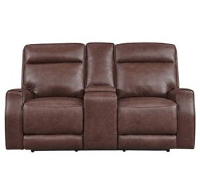Sydney Brown Heritage Leather 73" Zero Gravity Power Reclining Console Loveseat with Power Headrest and USB Charging