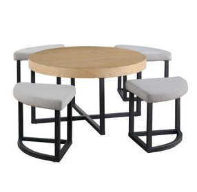 Magnolia Brown Round Nesting Coffee Table with 4 Stools