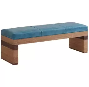 Palm Desert Rosemead Blue Leather Upholstered 59" Bed Bench