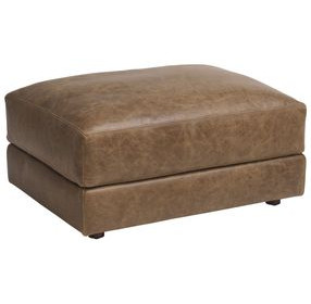 Millington Brown Leather Upholstered Rectangular Ottoman by Barclay Butera