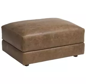 Millington Brown Leather Upholstered Rectangular Ottoman by Barclay Butera