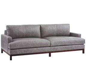 Horizon Gray Leather Upholstered 88" Sofa with Tobacco Legs