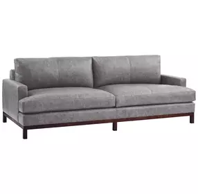 Horizon Gray Leather Upholstered 88" Sofa with Tobacco Legs