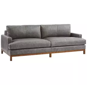 Horizon Gray Leather Upholstered 88" Sofa with Walnut Legs