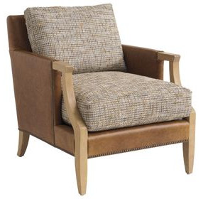 Treadwell Beige and Brown Leather Upholstered Accent Chair with Nailhead Trim by Barclay Butera