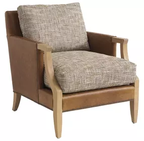 Treadwell Beige and Brown Leather Upholstered Accent Chair with Nailhead Trim by Barclay Butera