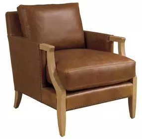 Treadwell Brown Leather Upholstered Accent Chair with Nailhead Trim by Barclay Butera