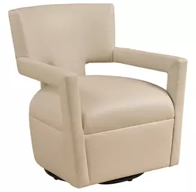 Woodside Beige Leather Upholstered Swivel Accent Chair by Barclay Butera