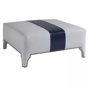 Sheffield Blue and Gray Leather Upholstered Cocktail Ottoman with Nailhead Trim