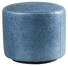 Three Arch Blue Leather Upholstered Ottoman