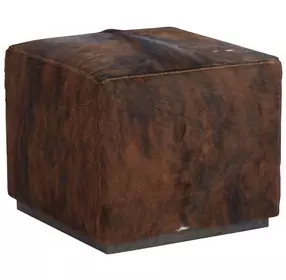 Colby Brown Leather Upholstered Square Ottoman by Barclay Butera