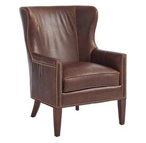 Avery Brown Leather Upholstered Wing Chair with Nailhead Trim