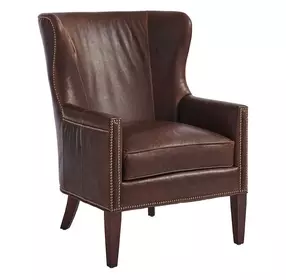 Avery Brown Leather Upholstered Wing Chair with Nailhead Trim