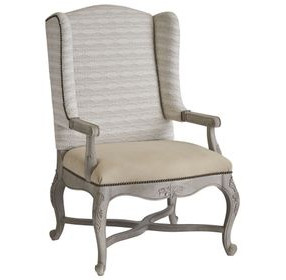 Patras Beige Leather Upholstered Wing Chair with Nailhead Trim