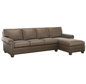 Braxton Taupe Leather 2 Piece Modular Sectional with Nailhead Trim