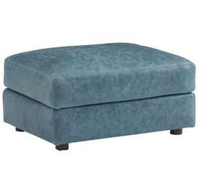 Key Biscayne Granville Blue Leather Upholstered Rectangular Ottoman