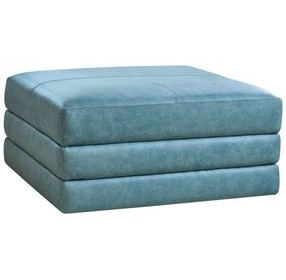 Brickell Blue Leather Upholstered Square Ottoman