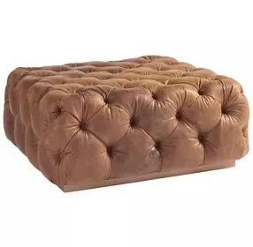 Los Altos Laurel Brown Leather Upholstered Square Ottoman