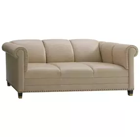 Springfield Carlyle Beige Leather Apt 82" Sofa with Nailhead Trim