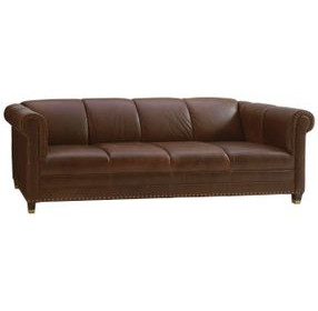 Springfield Carlyle Brown Leather 102" Sofa with Nailhead Trim