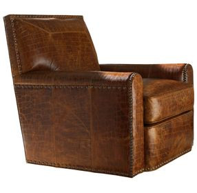 Stirling Park Brown Leather Upholstered Swivel Chair with Nailhead Trim