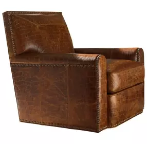 Stirling Park Brown Leather Upholstered Swivel Chair with Nailhead Trim