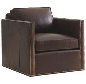 Hinsdale Shadow Play Brown Leather Upholstered Swivel Chair with Nailhead Trim