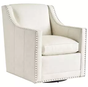 Barrier White Leather Upholstered Swivel Chair with Nailhead Trim