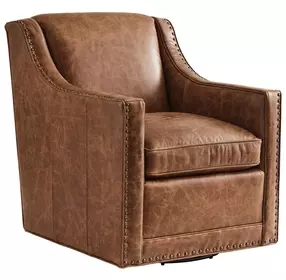 Barrier Brown Leather Upholstered Swivel Chair with Nailhead Trim
