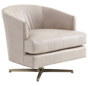 Graves Beige and Brass Leather Upholstered Swivel Chair
