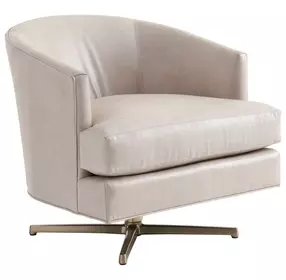 Graves Beige and Brass Leather Upholstered Swivel Chair
