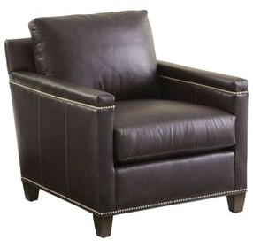 Strada Misty Gray Leather Upholstered Lounge Chair with Nailhead Trim