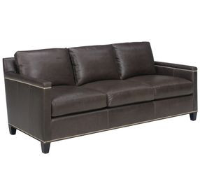 Strada Leather Misty Gray Leather 79" Sofa with Nailhead Trim