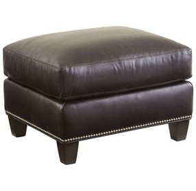 Strada Leather Misty Gray Leather Upholstered Rectangular Ottoman with Nailhead Trim