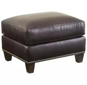 Strada Leather Misty Gray Leather Upholstered Rectangular Ottoman with Nailhead Trim