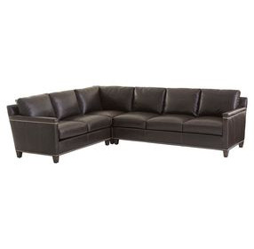 Strada Gray Leather 3 Piece Modular Sectional with Nailhead Trim