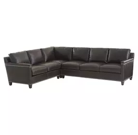 Strada Gray Leather 3 Piece Modular Sectional with Nailhead Trim