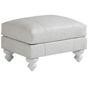 Ocean Breeze Cream Leather Upholstered Rectangular Gilmore Ottoman