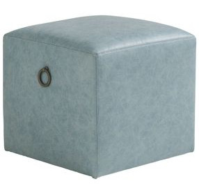 Ocean Breeze Blue Leather Upholstered Square Jupiter Ottoman