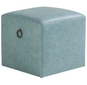 Ocean Breeze Jupiter Blue Leather Upholstered Square Ottoman