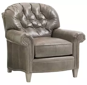 Bayville Oyster Bay Millstone Leather Upholstered Lounge Chair with Nailhead Trim