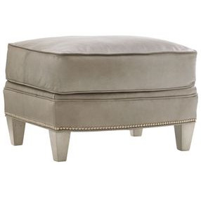Bayville Oyster Bay Millstone Leather Upholstered Rectangular Ottoman with Nailhead Trim