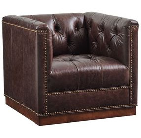 Freemont Silverado Brown Leather Upholstered Swivel Chair with Nailhead Trim