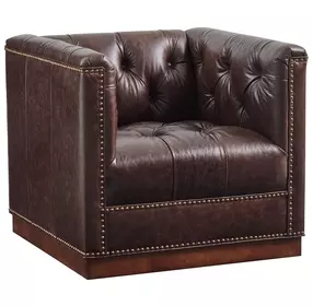 Freemont Silverado Brown Leather Upholstered Swivel Chair with Nailhead Trim