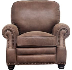 Longhorn Dark Sanded Bomber Leather Push Thru The Arms Recliner with Nailhead Trim