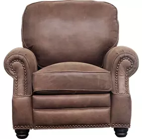 Longhorn Dark Sanded Bomber Leather Push Thru The Arms Recliner with Nailhead Trim