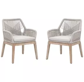 Loom Performance Pumice And Taupe White Flat Rope Arm Chair Set of 2
