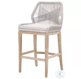 Loom Performance Pumice And Taupe White Flat Rope Outdoor Bar Stool