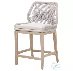 Loom Performance Pumice And Taupe White Flat Rope Outdoor Counter Height Stool